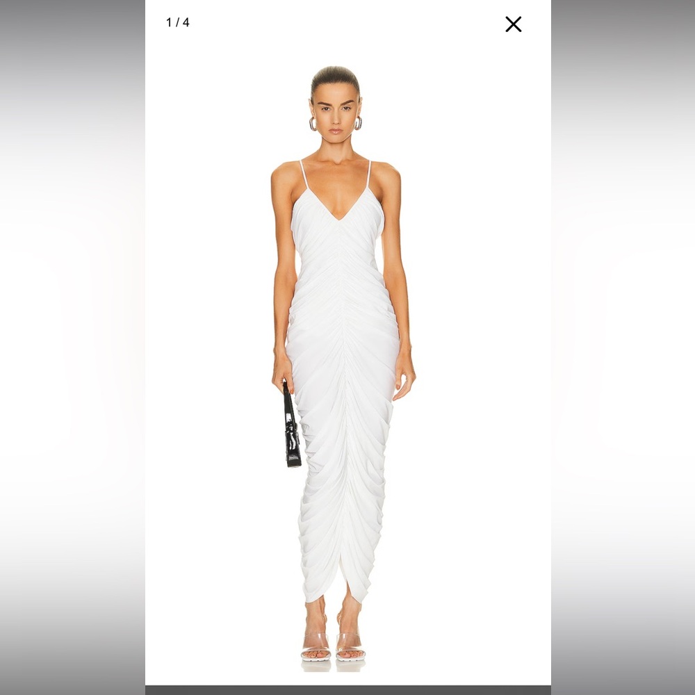 Norma Kamali White Ruched Maxi Dress